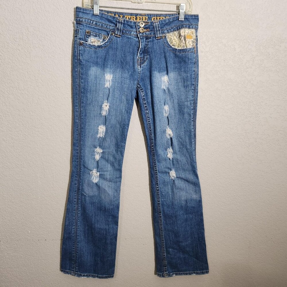 Realtree Girl Jeans Womens 6 28 Blue Bootcut Distressed Camo Pocket Frayed